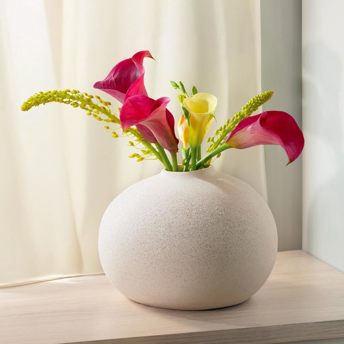 SnelShoppen - Keramische Vaas Wit - Bloemenvaas met Zandstructuur - Waterdicht - Handgemaakt - Decoratieve Vaas voor Tafelversiering & Geschenk - Idea