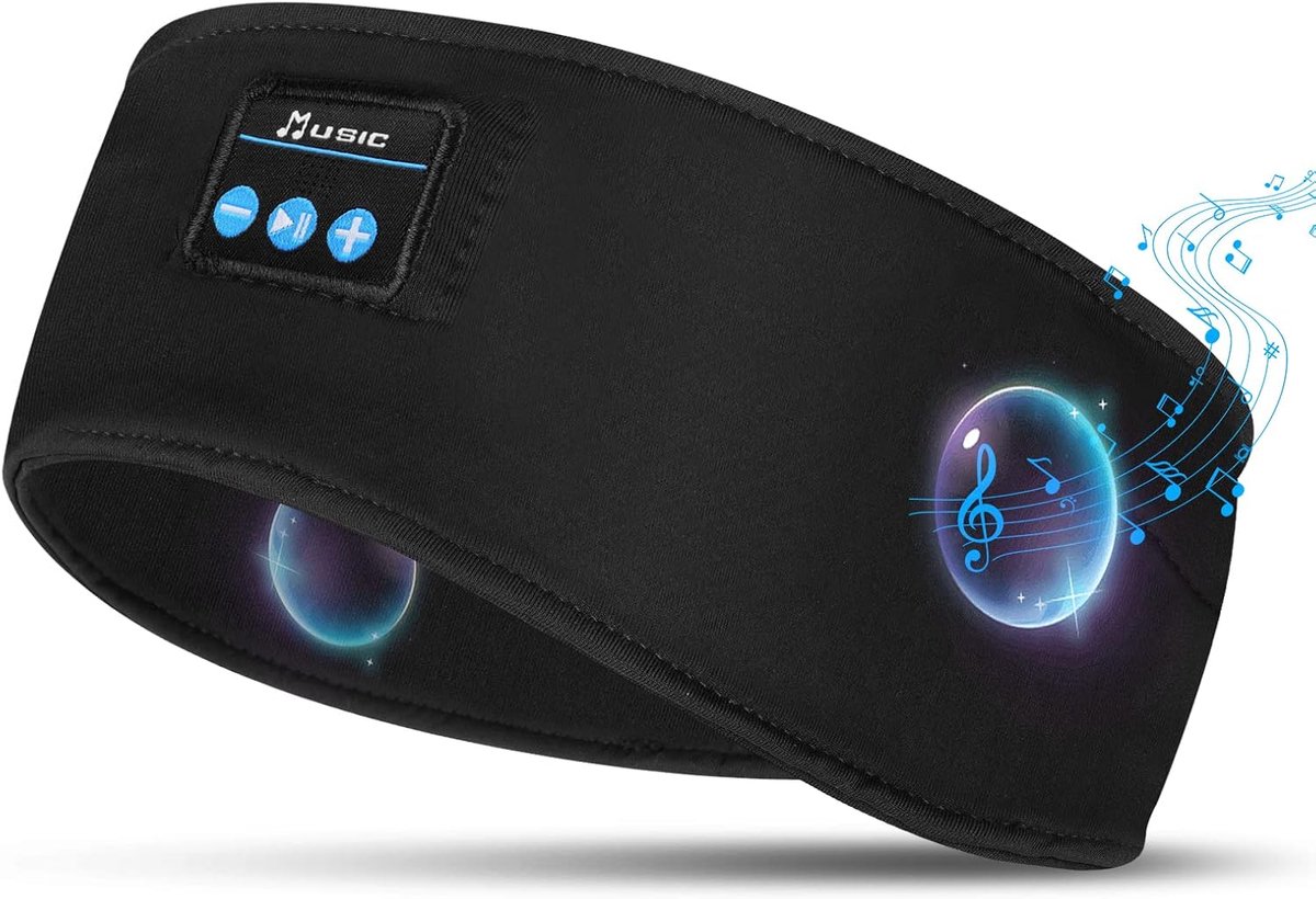 SnelShoppen - Bluetooth 5.0 Draadloze Slaap Hoofdtelefoon - Zwart Sport Band met Ultra-Dunne HD Stereo Speakers voor Slapen, Sport, Yoga, Fitness, Ont