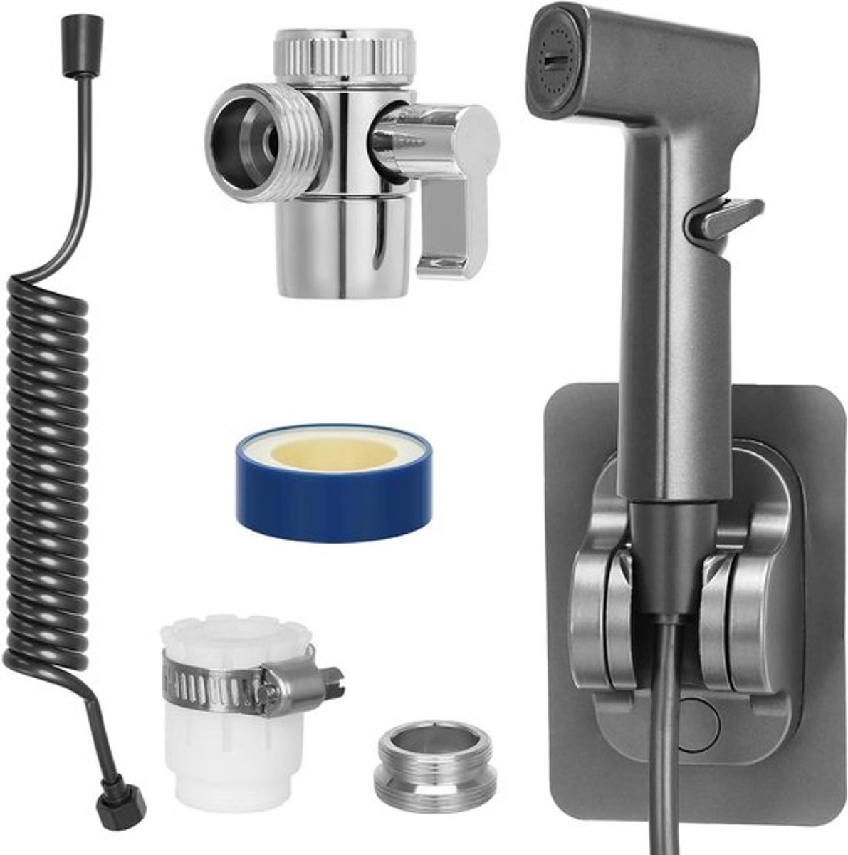 Bidet Handdouche Set voor Toilet met 2.5 m Slang, Ideaal voor Hygiëne en Schoonmaak, Volledig Koper en Tapdispenser