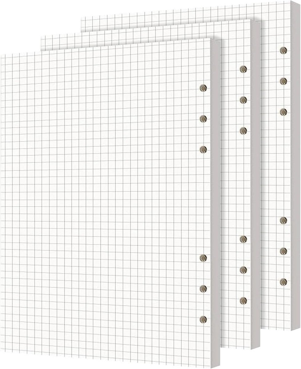 A5 Refill Paper 6 Holes Geruit 14.5 x 21 cm - 180 Vellen Vulbladen voor Ringband, Notitieboek en Journal
