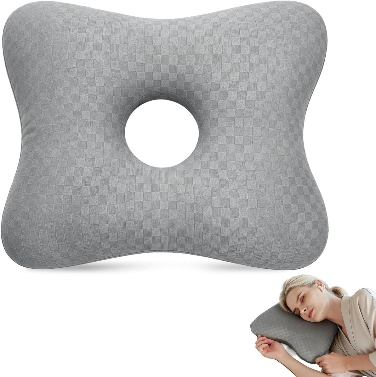 Comfortabel Donut Kussen voor Oorpiercings - Verlicht Oorpijn en Ondersteunt Zijslapers - Grijs Kussen met Uitholling