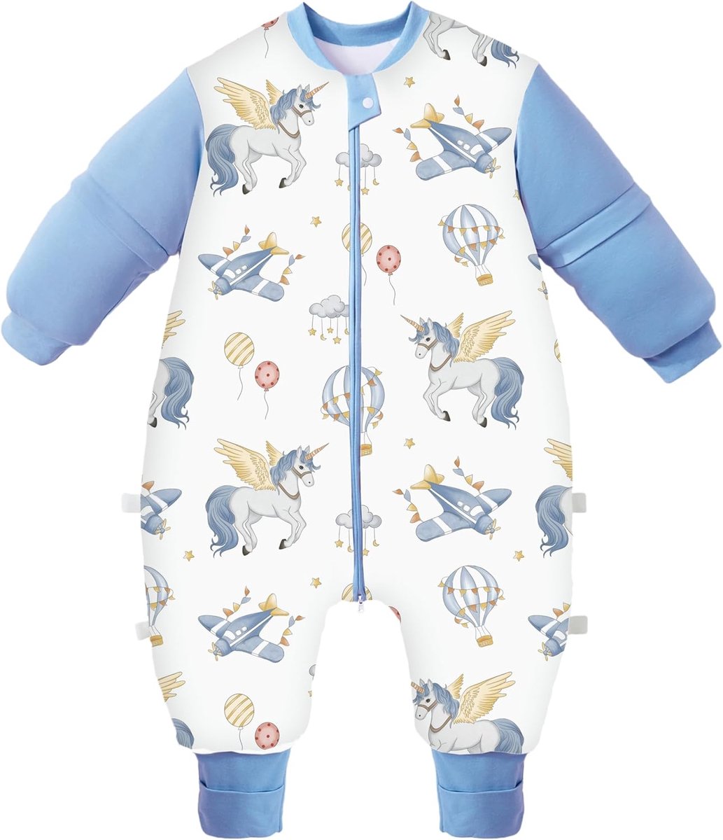 SnelShoppen - Baby Slaapzak met Voetjes en Afneembare Lange Mouwen, 3.5 Tog, Unicorn Design, 80-90 cm, Natuurlijk Bamboe en Katoen, Ideaal voor Winter