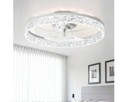 Plafondventilator van 50 cm met verlichting en afstandsbediening - Fandelier platte plafondventilator - 3000K-6500K dimbare inbouw LED-ventilatorlamp - Witte moderne plafondventilator met verlichting voor de slaapkamer