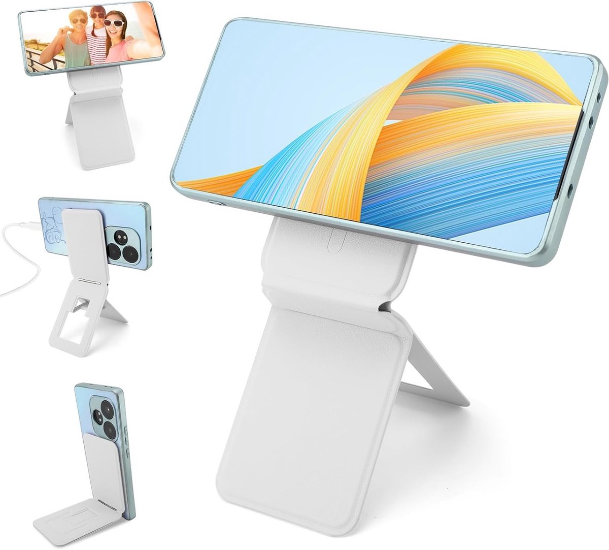 Verstelbare Telefoonstandaard voor Bureau met Magnetische Ring, Vouwbaar, PU Leer, Ideaal voor Videobellen en Meerdere Hoeken