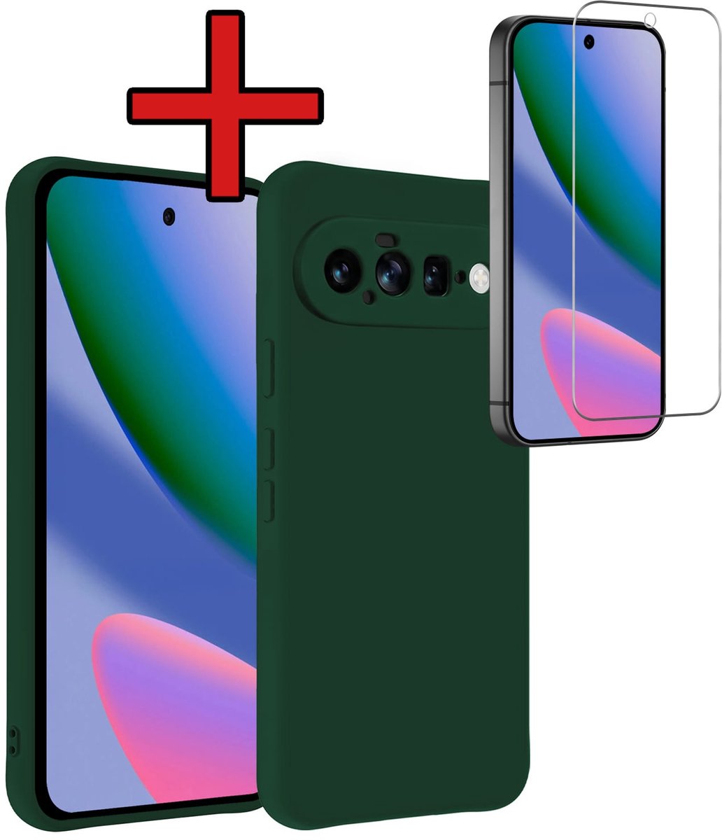 Hoesje - Met Screenprotector - Geschikt voor Google Pixel 11 - Sterk & Shockproof - Telefoon Hoes - Back Cover - Siliconen Case - Telefoonhoes - Donkergroen