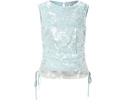 Schitterende Dames Top 'Top Met Pailletten' met Elegante Zijplooien - Babyblauw - Maat M