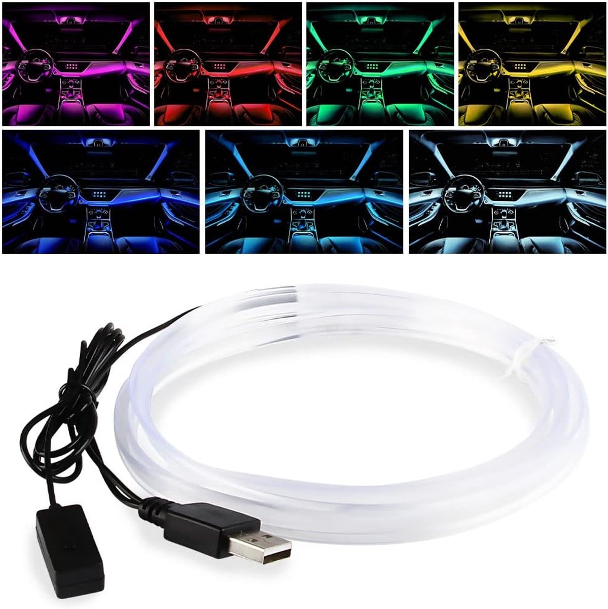 SnelShoppen - Car Interior LED Strip 5m - 7 Patroon Constant Kleur en Variabele Neon Stripes - USB Aansluiting - Snijbaar voor Binnen en Slaapkamer De