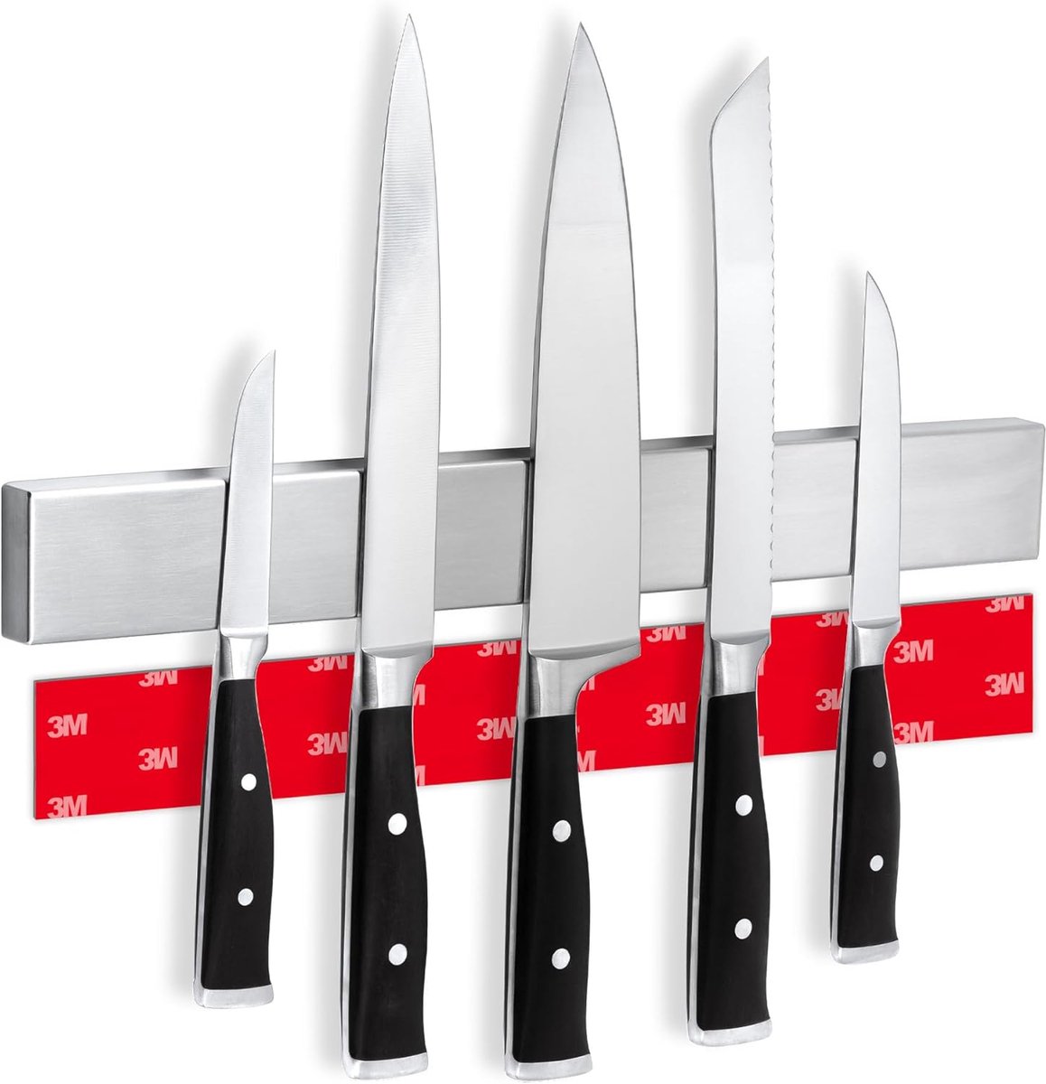 SnelShoppen - Magnetische Keuken Messenhanger met Extra Sterke Magneet - Eenvoudige Installatie met 3M Plakband (Roestvrij staal, 40cm)