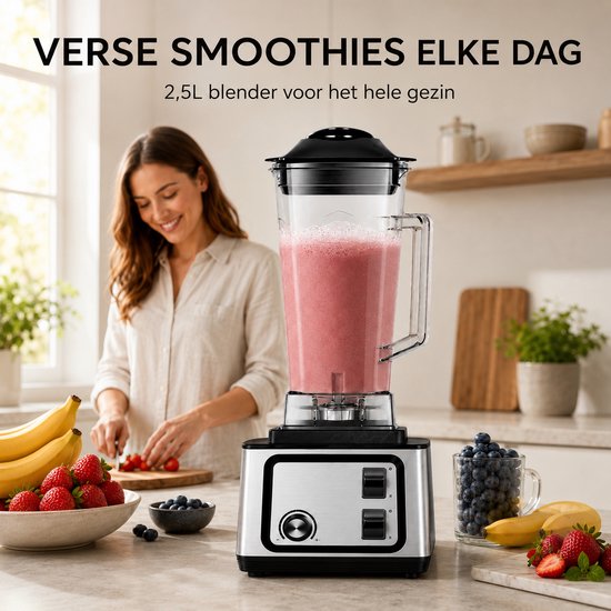 2-in-1 Blender 2,5 Liter - Smoothie Maker met Hakmolen - Krachtige Keukenmixer voor Smoothies en Milkshakes van Golermo — afbeelding 5