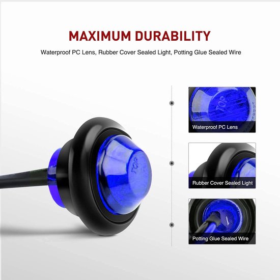 SnelShoppen - 10 Pack Waterproof LED Lichten, Onderwater LED Verlichting, 12V Navigatie Lichten, Duurzaam en Corrosiebestendig, Blauw voor Tuin, Campi — afbeelding 5