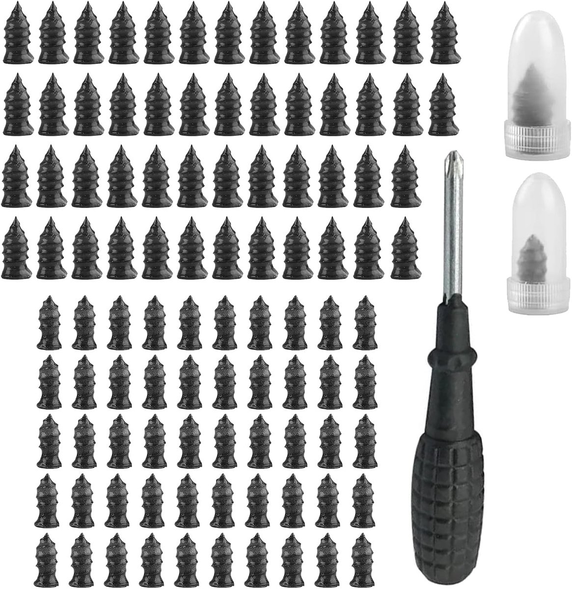 SnelShoppen - Pack van 100 Vacuüm Bandreparatie Spijkers met Schroevendraaier + 2 Maten Voor Auto, SUV, Truck, Caravan, Fiets - Hoogwaardige Rubber St