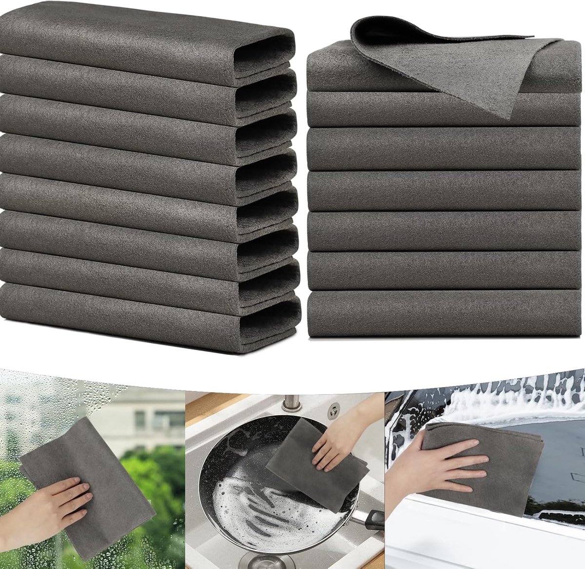 SnelShoppen - Microfiber Doeken Set van 8 - Dikke Microvezel Handdoeken voor Haar, Schoonmaakdoeken voor Auto, Raam, Badkamer - 30x40 cm Grijs