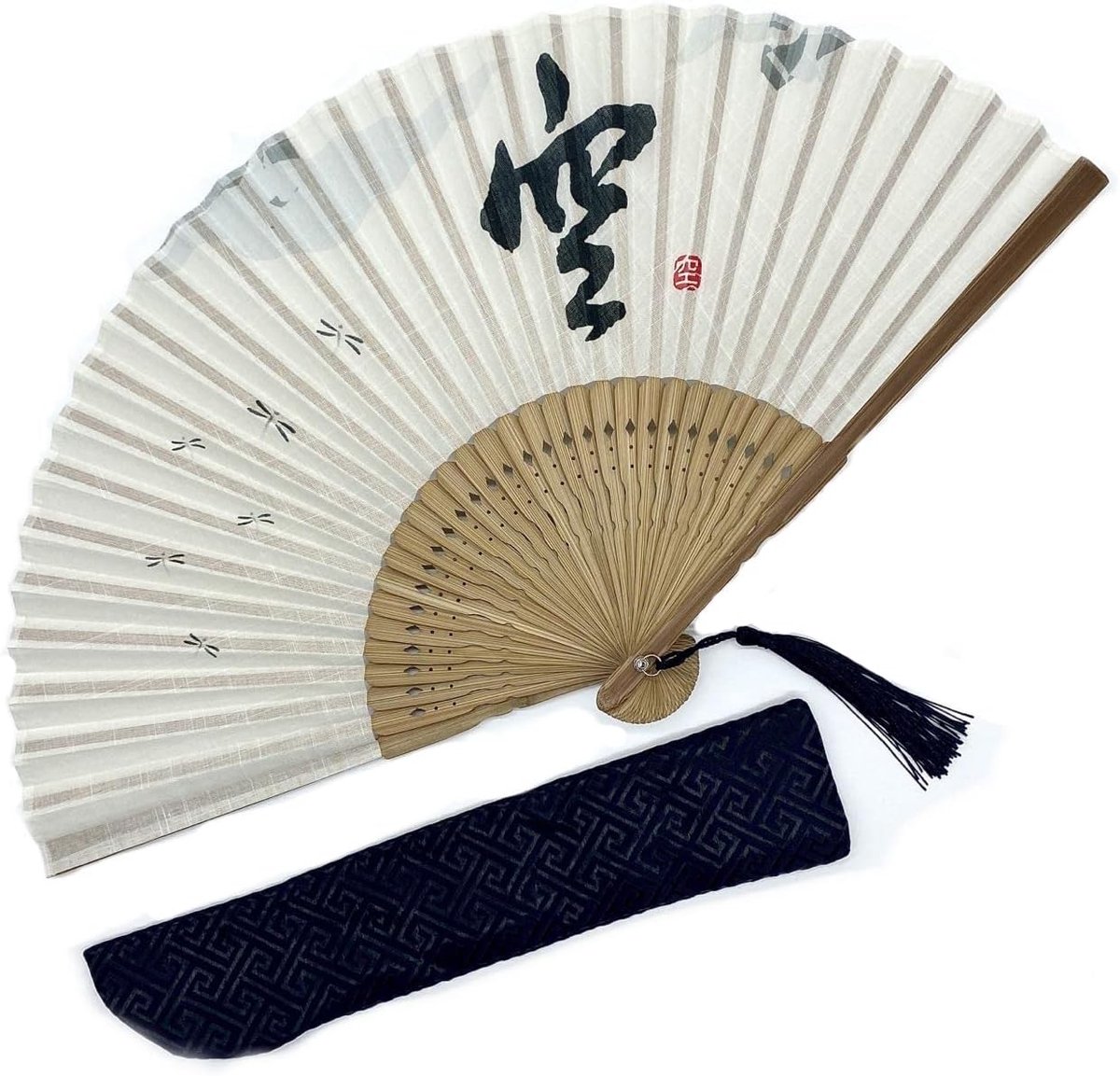 SnelShoppen - Handgemaakte Lichtwitte Japanse Linnen Fan met Hoes - 22x40cm - Perfect voor Zomer, Feest, Tuin, Bruidsmeisjes