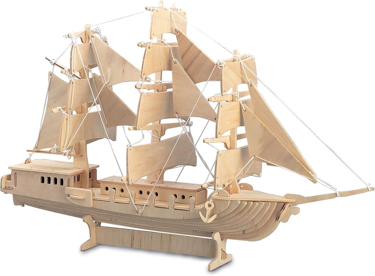SnelShoppen - Zeilschip Houten Bouwpakket - FSC Gecertificeerd - Eenvoudig In Te Monteren - Afmetingen H29 x L44 x W15 cm - Perfect Voor Kinderen & Ho