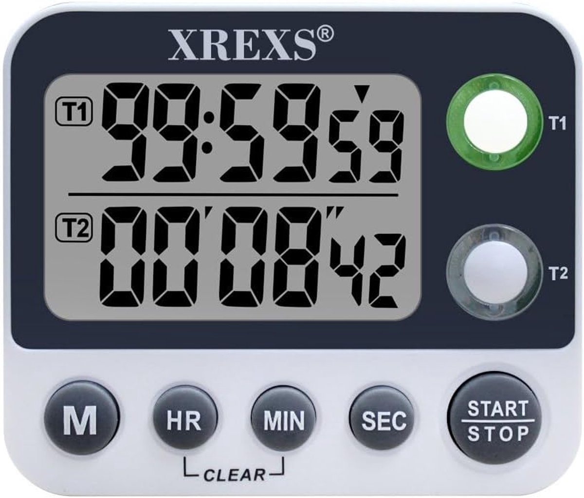 SnelShoppen - Digitale Keuken Timer met Alarm en Stopwatch - Grote LCD Display - Magneet Bevestiging - Inclusief Batterijen - 2-Weg Timer voor Koken,