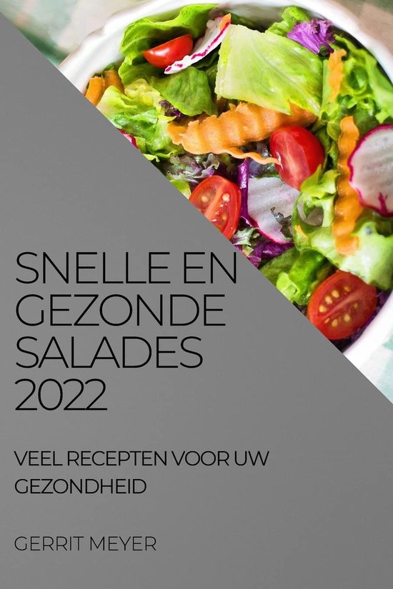 Livre "Snelle En Gezonde Salades 2022" avec une image d'une salade fraîche.