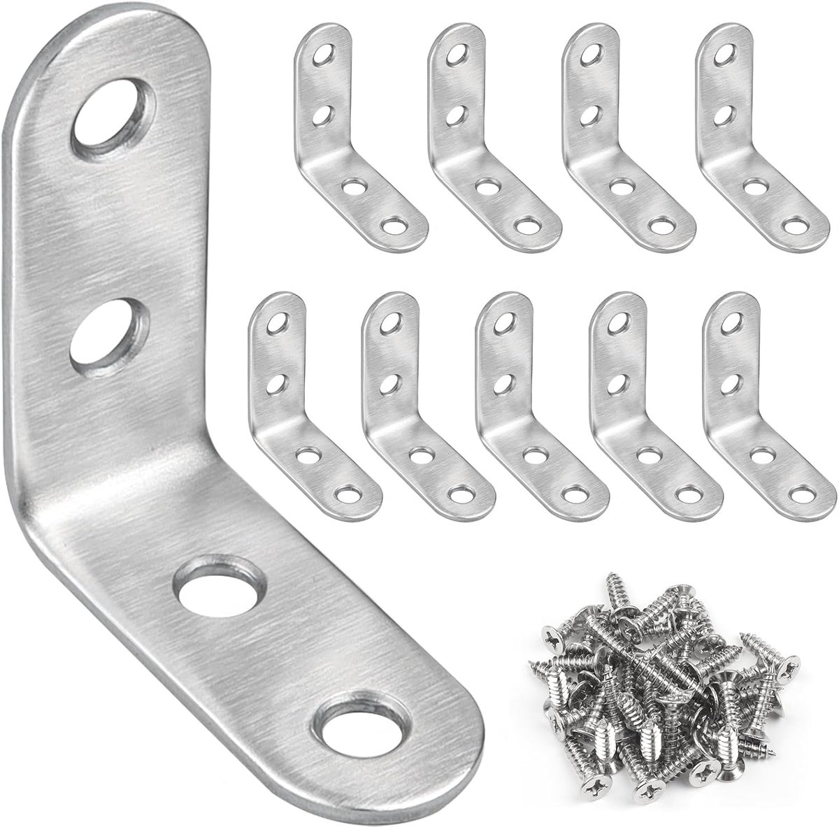 SnelShoppen - 10 Stuks Hoekbeugels 40x40mm RVS L-vormige Beugels met 40 Schroeven voor Houten Meubels - Duurzaam, Roestvrij, Voor Constructie en Kluss