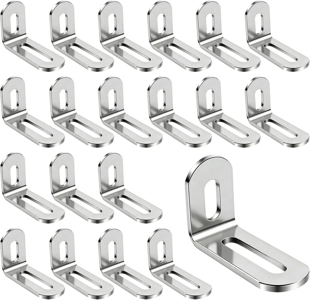 SnelShoppen - Pack van 20 RVS Hoekverbinders 30 x 48 mm, Verstelbare L-vormige Hoekbalken met Sleuf, 3 mm Dikte, 90 Graden voor Meubelbouw en Klussen