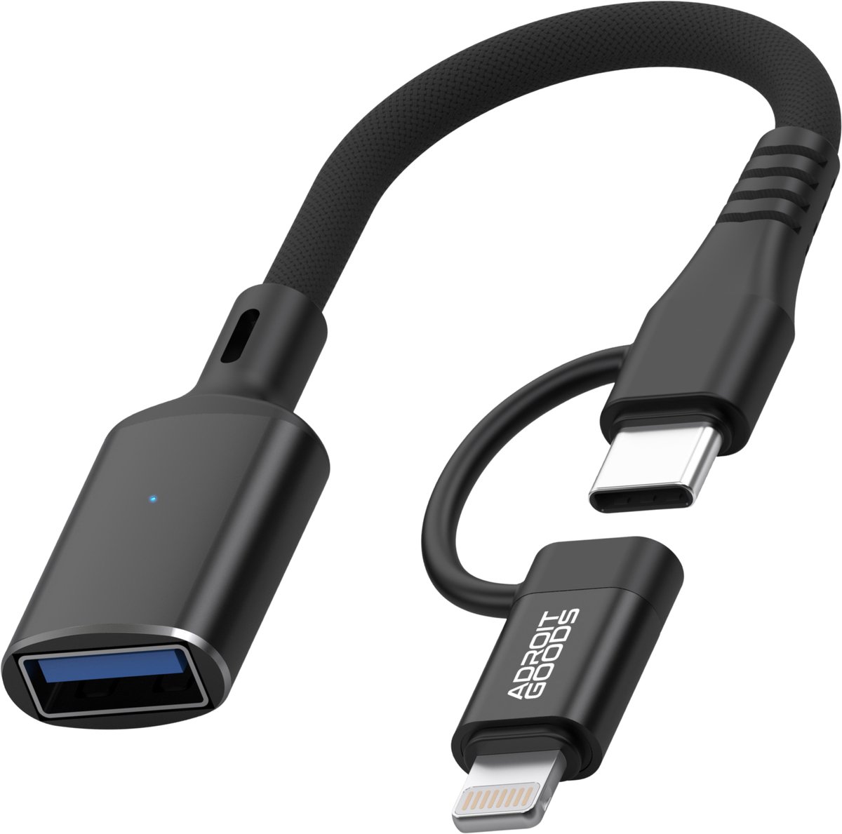 AdroitGoods USB OTG Adapter geschikt voor Lightning Type-C naar USB A female kabel - Geschikt voor iPhone en Android - OTG kabel voor toetsenbord muis USB stick plug & play - Zwart