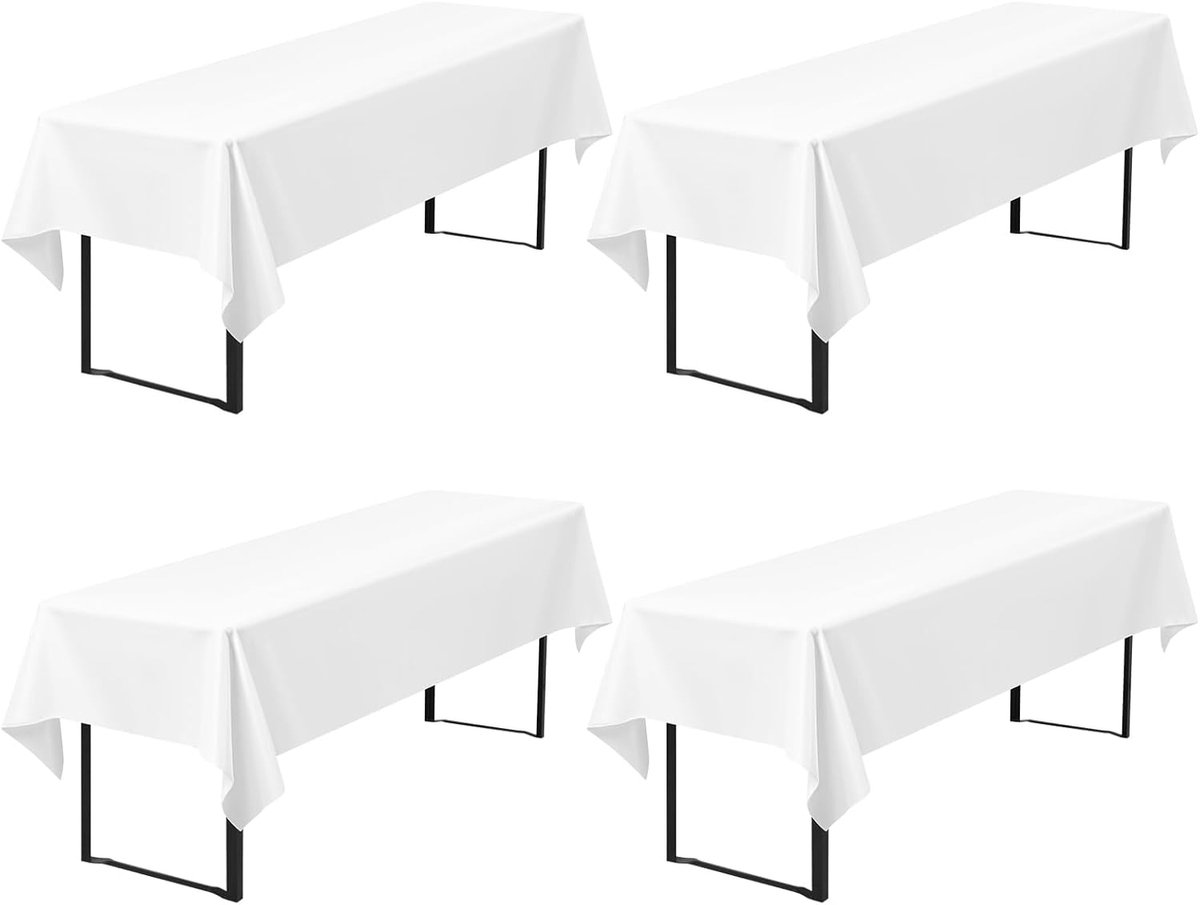 SnelShoppen - Set van 4 Premium Bier Tent Tafelkleedjes 260x110cm - Wit - Opaque Polyester Tafelcovers voor Buiten Feesten, BBQ, Tuin en Camping