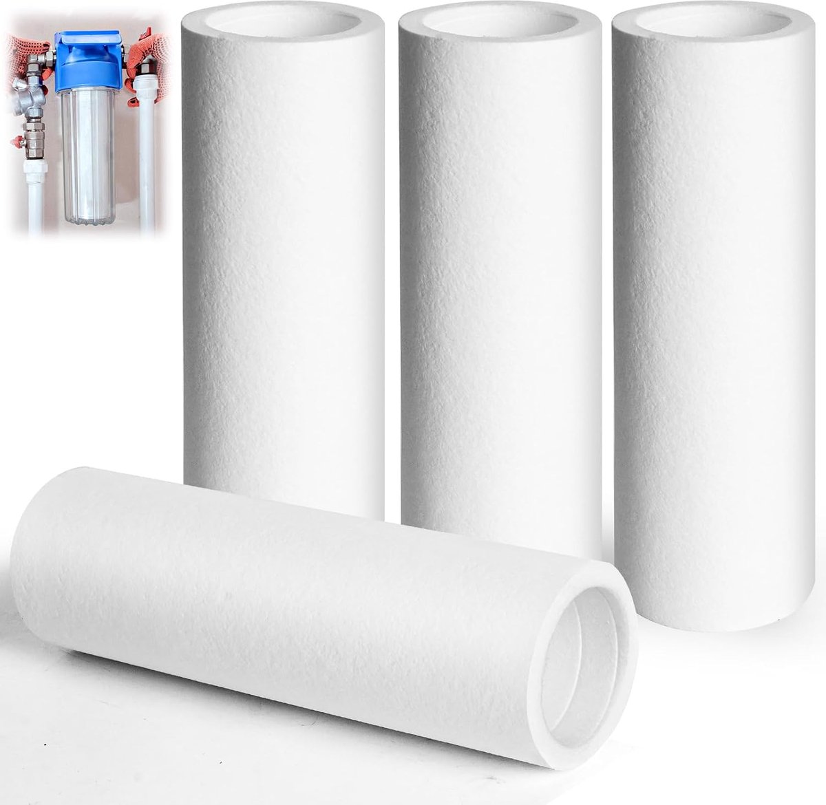 SnelShoppen - Pack van 4 Vervangfilters voor Waterfilter, 80 µm Fijnfilter van Hoogwaardig Polyester, Huis Waterfilter Vervangingskaarsen, Duurzaam en