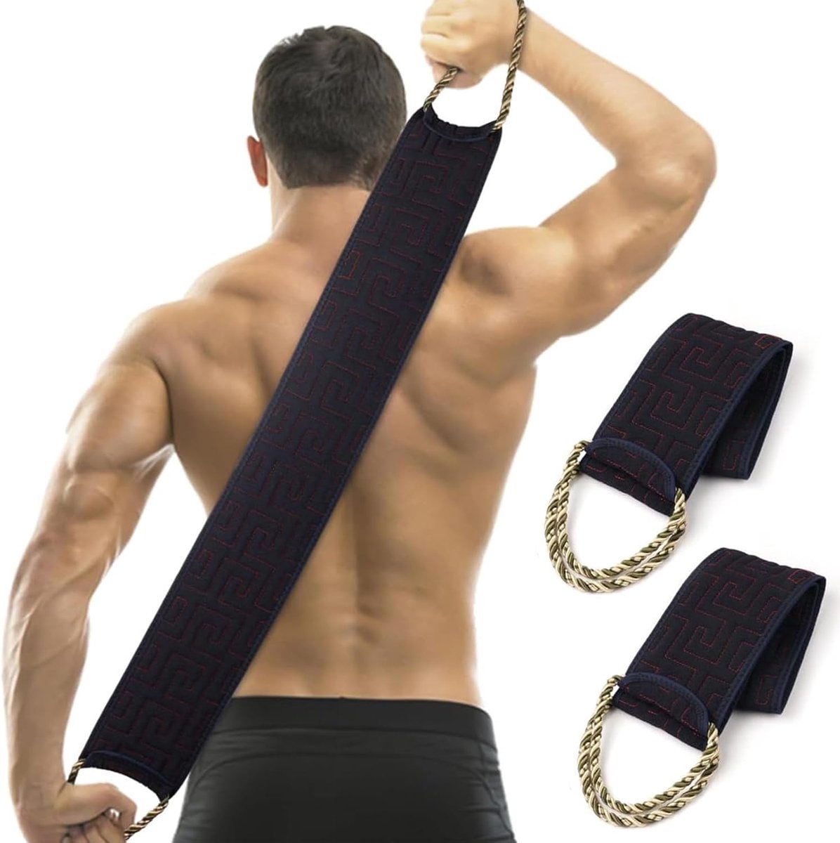 SnelShoppen - 2x Back Brushes met Uittrekbare Handvatten, Peeling Spons & Massage Spons voor Douche, Zwart, Voor Grondige Lichaamsverzorging en Reinig