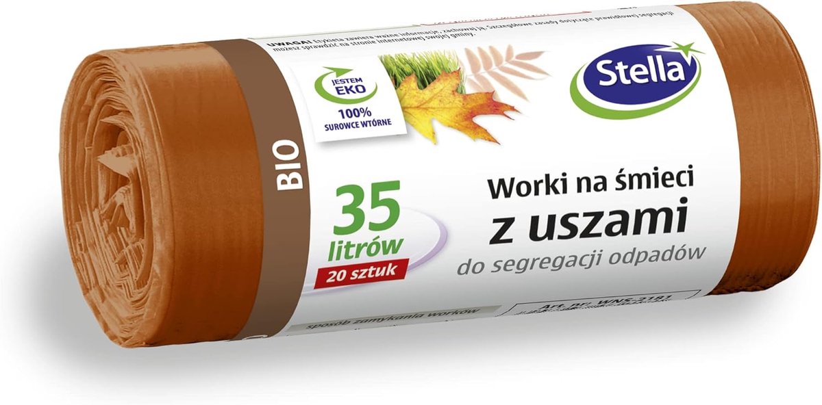 SnelShoppen - Afvalzakken Biologisch Met Handvatten 35L - 20 Stuks Bruin - Voor Thuis, Kantoor, Tuin - Sterk LDPE Regranulaat - Ideaal Voor Groente- e