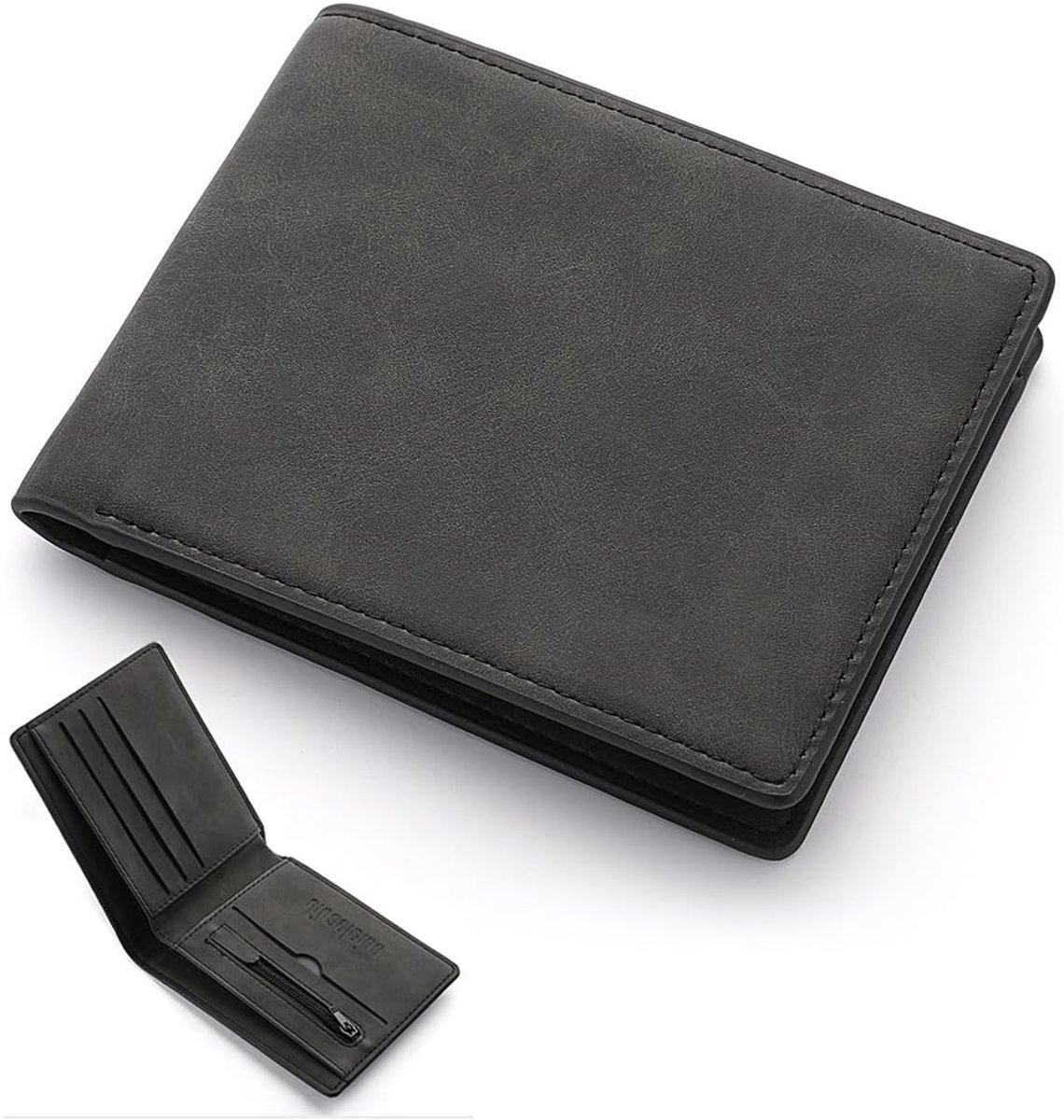 SnelShoppen - Herenportemonnee Zwart - Slim Wallet met Kaarthouder, Rits, Briefgeldcompartiment en Muntvak voor Dagelijks Gebruik