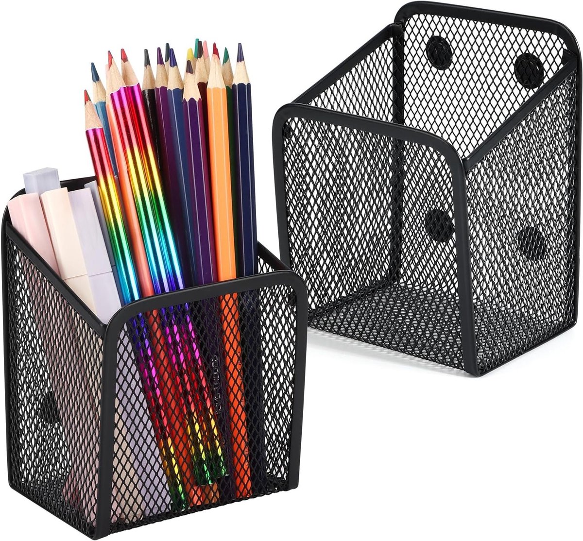 Praktische Magnetische Metaal Mesh Opbergmanden voor Bureau, Perfect voor Pennen, Documenten en Kantoorbenodigdheden - Set van 2, Geschikt voor Koelkast en Whiteboard