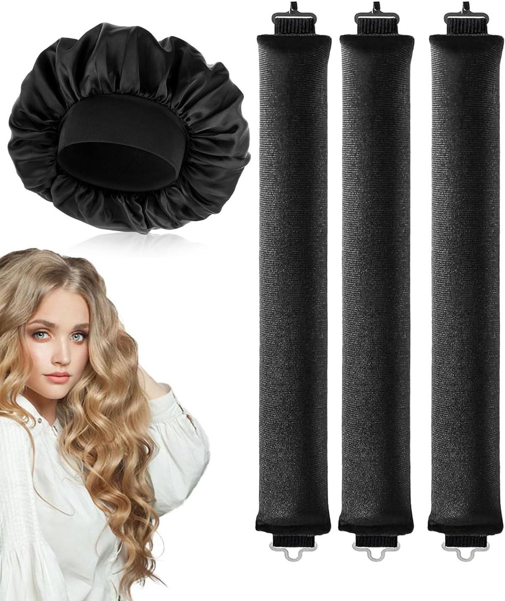 SnelShoppen - 3 Krulspelden zonder Warmte met Satijnen Muts - Zachte Overnight Krullen voor Alle Haartypes - Stylinggereedschap voor Natuurlijke en Pl
