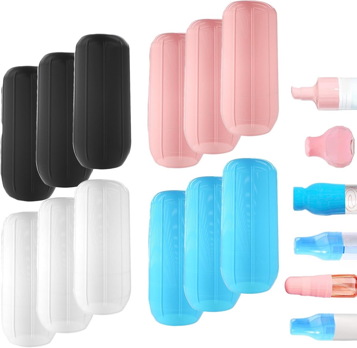 SnelShoppen - Leakproof Travel Covers - Silicone Flessenhoezen - Herbruikbare Toilettas Accessoires voor Shampoo & Cosmetica - Lichtblauw, Wit, Roze,