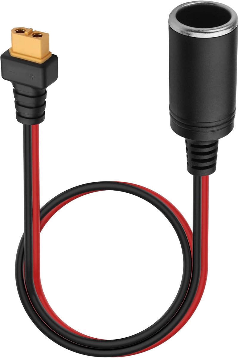 SnelShoppen - XT60 Male naar Female Sigarettenaansteker Plug Adapter, 14AWG Kabel voor Motorfiets, Boot, RV, Zonne-energie Systeem - 1.5M/4.9FT 2PCS (