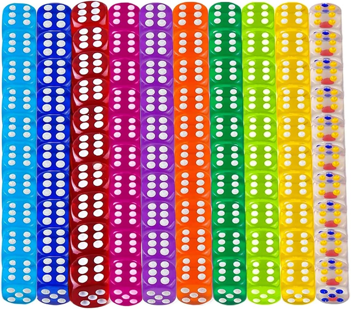 SnelShoppen - 100 Stuks Kleurrijke 12 mm Dobbelstenen Set 6-Zijdig voor Spellen, Feesten, Kinderen, Tafelspellen, Hoogwaardige Acryl, 10 Kleuren