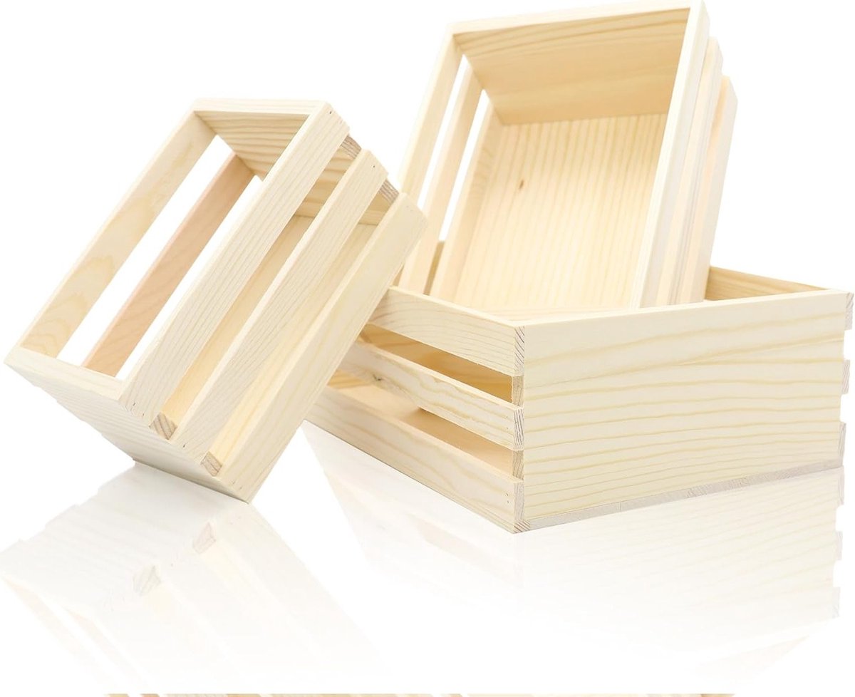 Set van 3 kleine houten opbergdozen voor sieraden, knutselspullen en accessoires