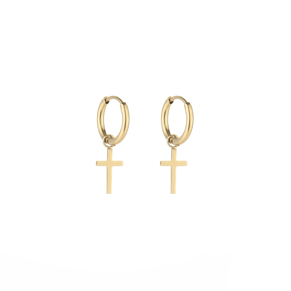 Stainless Steel Bedel Oorringen met Kruis – Eigentijdse & Stoere Oorhangers – RVS - Goud