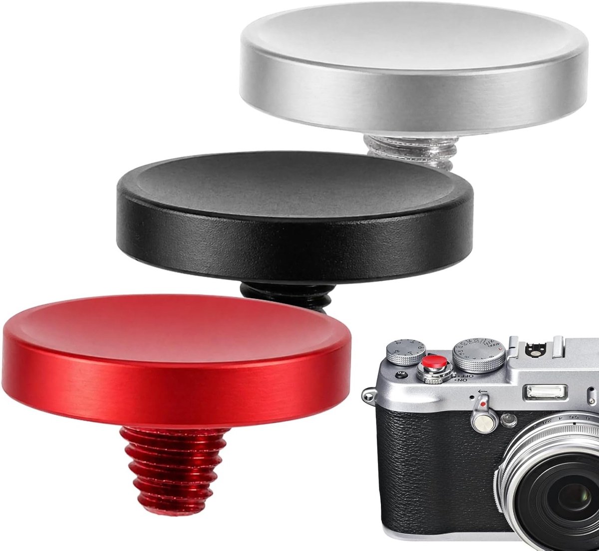 Set van 3 hoogwaardige camera sluiterknoppen in concave vorm - Rood, Zwart en Zilver voor betere fotografie