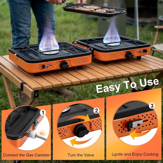 SnelShoppen - Portable 2 Branders Camping Kookplaat 4400W, Vouwbare Gasfornuis met Ontsteking voor Buiten Koken, Backpacking, Picknicks en Reizen van Snelshoppen — afbeelding 3