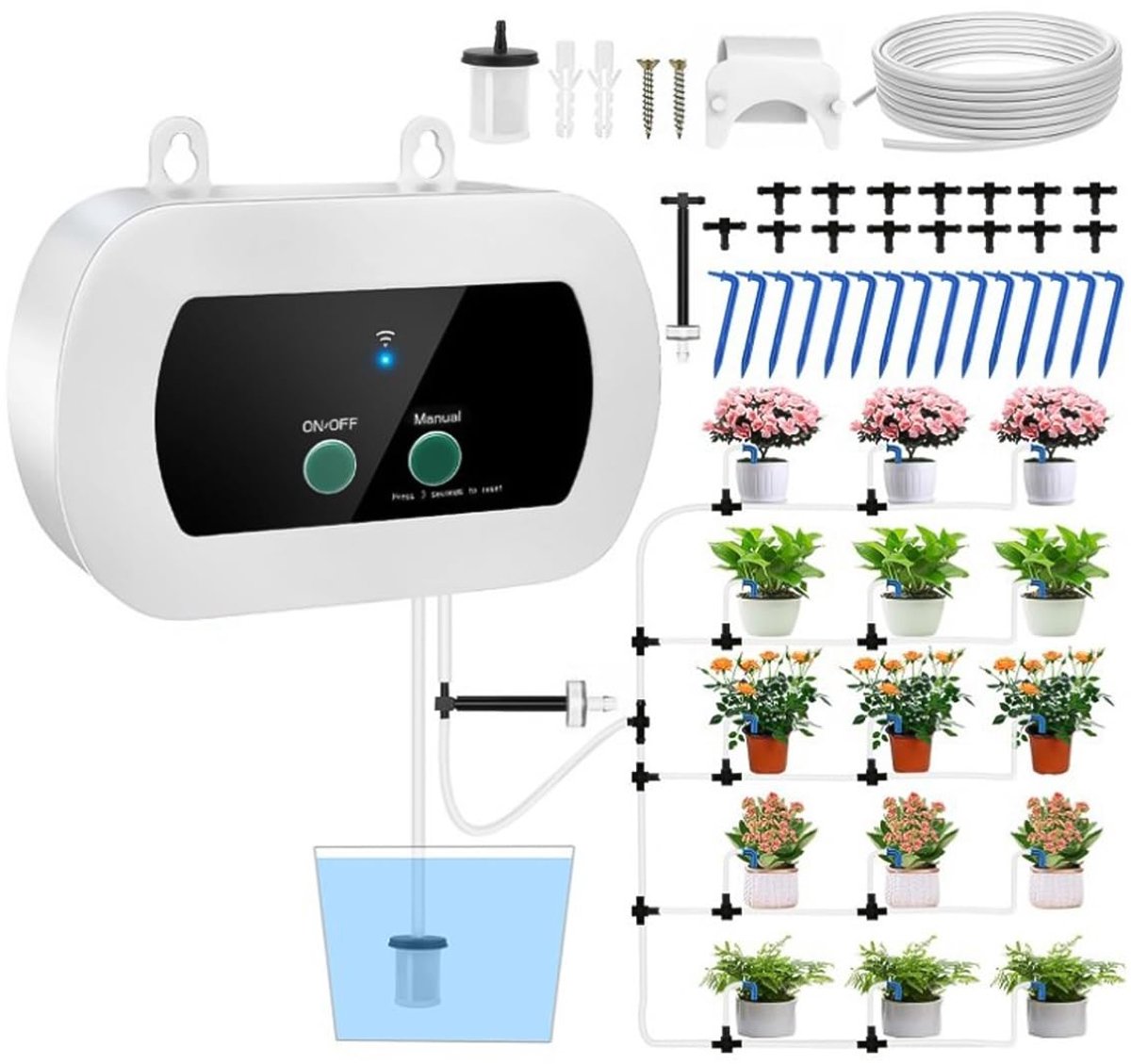 SnelShoppen - Automatisch Plant Bewateringssysteem, Binnen, Kasje, Balkon, Instelbare Frequentie, 300 Irrigatiemodi, Efficiënt en Zorgeloos
