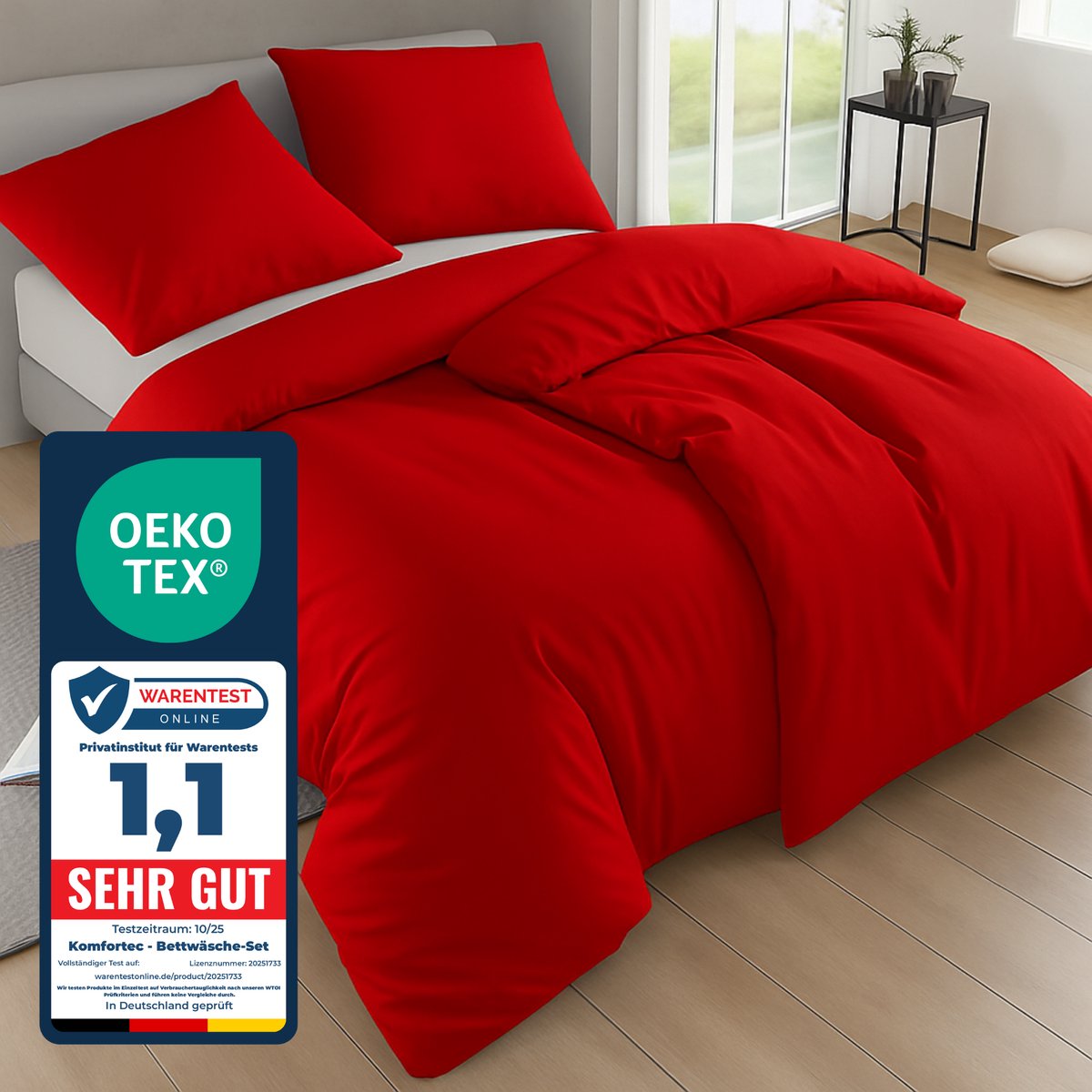 Komfortec Premium Dekbedovertrek 2x135x200 cm + Kussensloop 2x80x80 cm - 100% Microvezel - 90 g/m² - 4-Delige Superzachte Beddengoedset - met Rits - Rood
