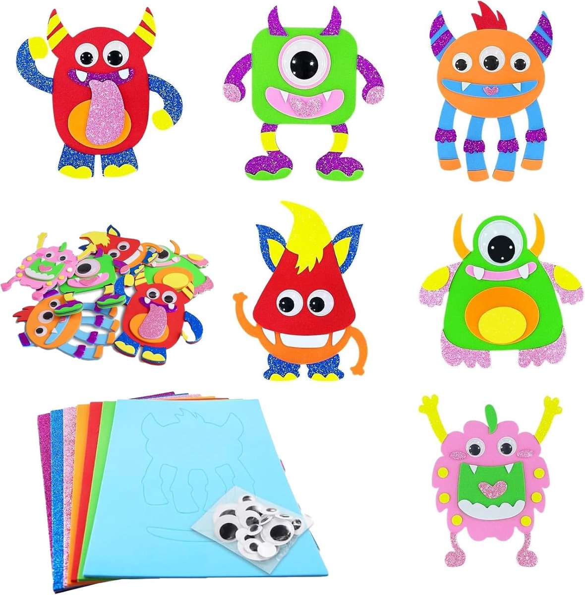 SnelShoppen - 12-delige Monster Craft Set voor Kinderen - Creatieve DIY Set van Vilt met Zelfklevend Materiaal en Wobbelogen - Perfect voor Feestjes,