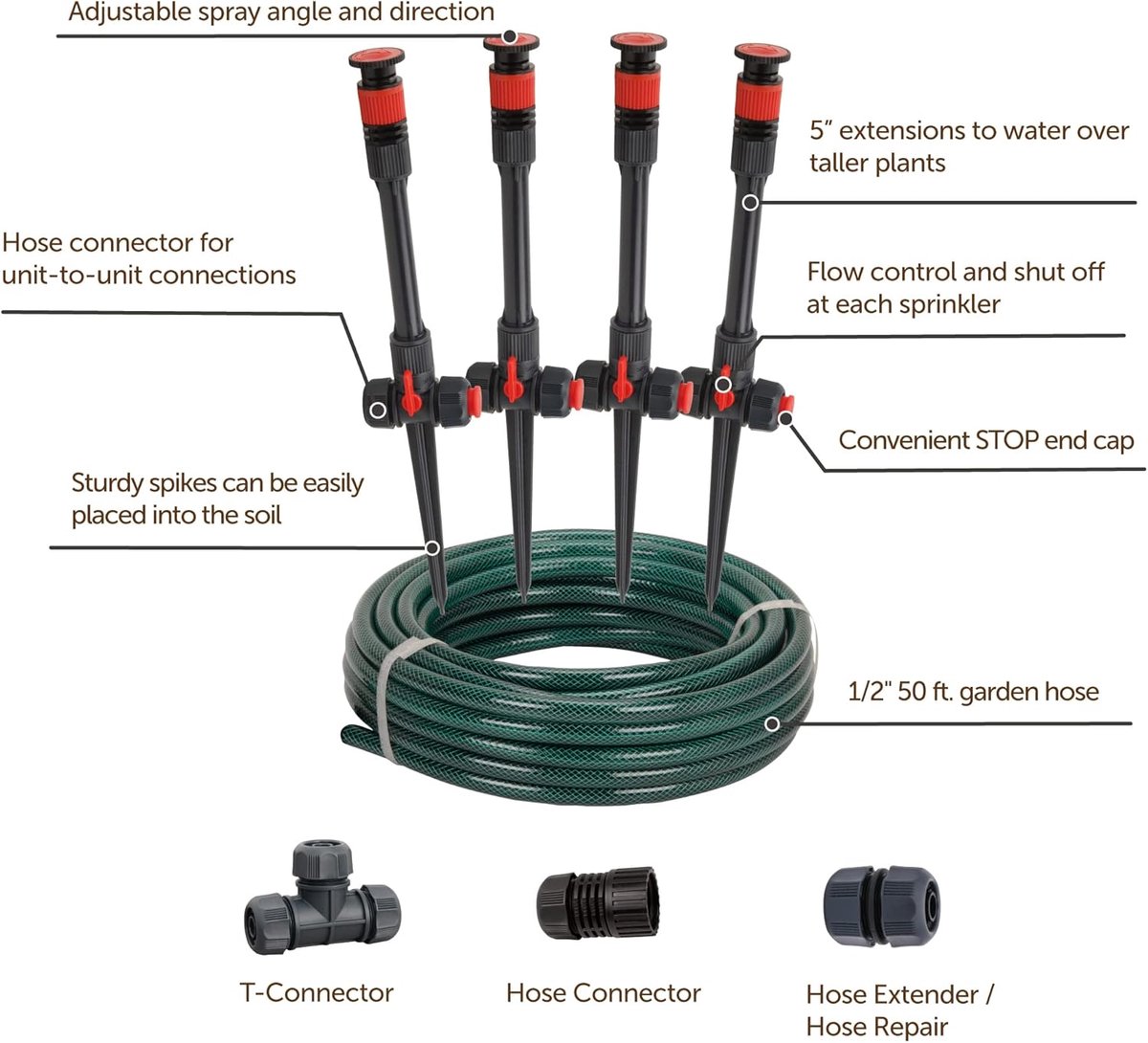 SnelShoppen - Multi-Adjustable Flexibel Boven Grond Tuin Bewateringssysteem, Sprinkler en Tuinslang, DIY Planten Wateringset voor Tuin, Bloembedden, e