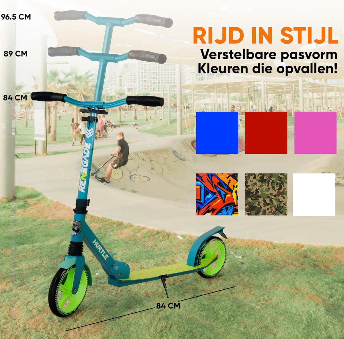 SnelShoppen - Hurtle Step voor Kinderen, Tieners en Volwassenen - 2-Wiel Kinderstep met Verstelbaar T-Stuur, Aluminium Antislip Deck, Opvouwbare Scoot