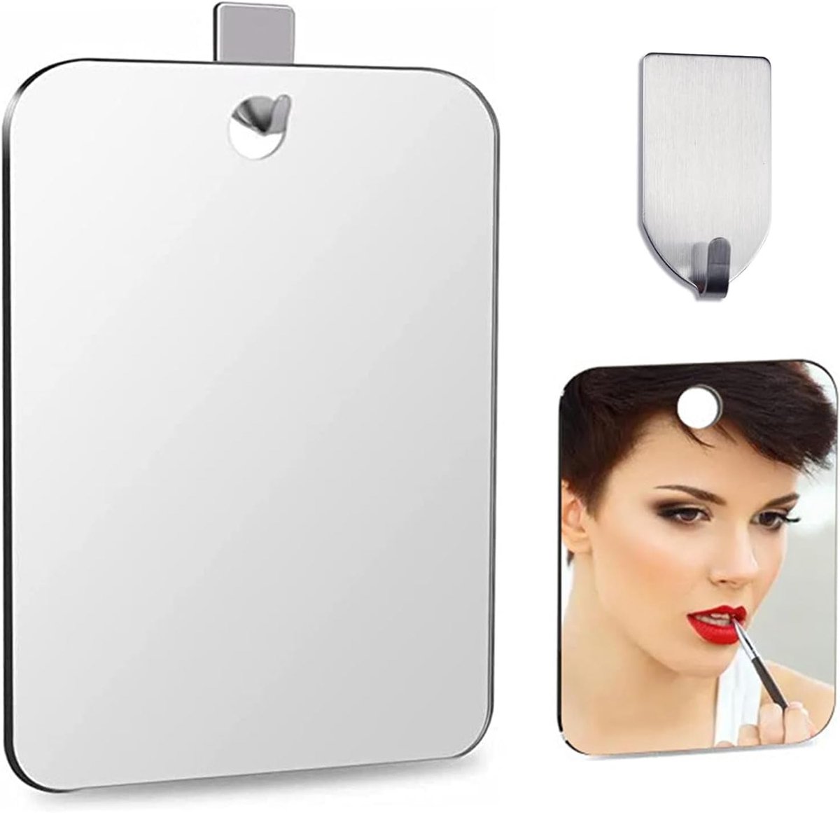 SnelShoppen - Acryl Douchemirror, Scheermirror, Anti-fog Makeup Mirror met Haak, 25cm x 20.3cm, Lichtgewicht en Duurzaam voor Badkamer, Gym, Vakanties