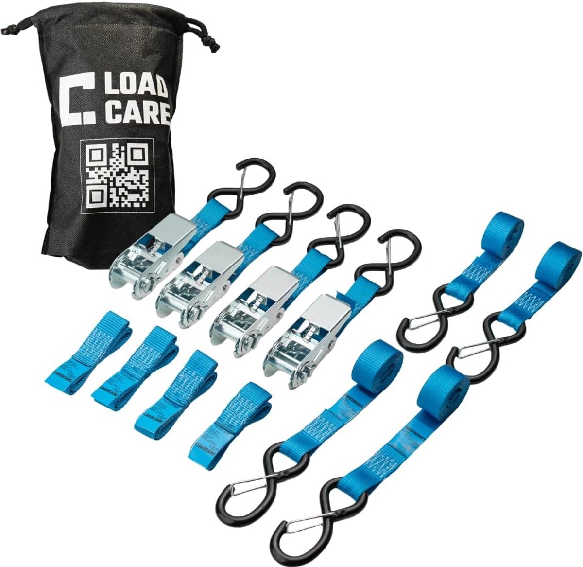 SnelShoppen - Motorfiets Spannbanden Set, 8 Stuks, 4 x Ratchet Lashing Straps en 4 x Adapter Loops (Blauw) voor Veilig Transport