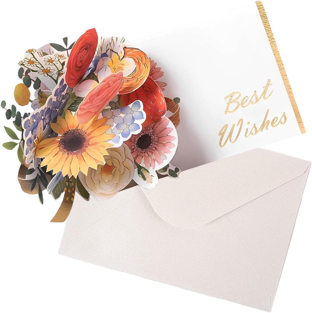 SnelShoppen - Pop-Up Bloemen Wenskaart 3D, Vouwkaart voor Verjaardag, 13.5x11.2cm, Handgemaakte Kaart voor Moeder, Vriendin, Voor Moederdag, Afstudere