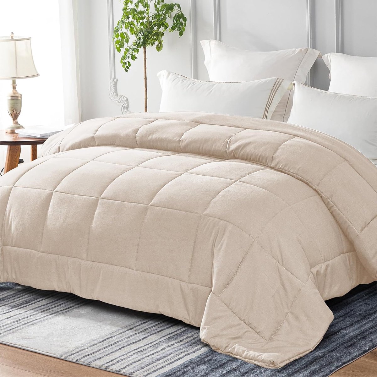 SnelShoppen - 4 Seizoenen Dekbed 200x200 cm - Microfiber, Ademend en Zacht, Gequilt, Beige - Perfect voor Elk Seizoen, Comfortabel Slapen