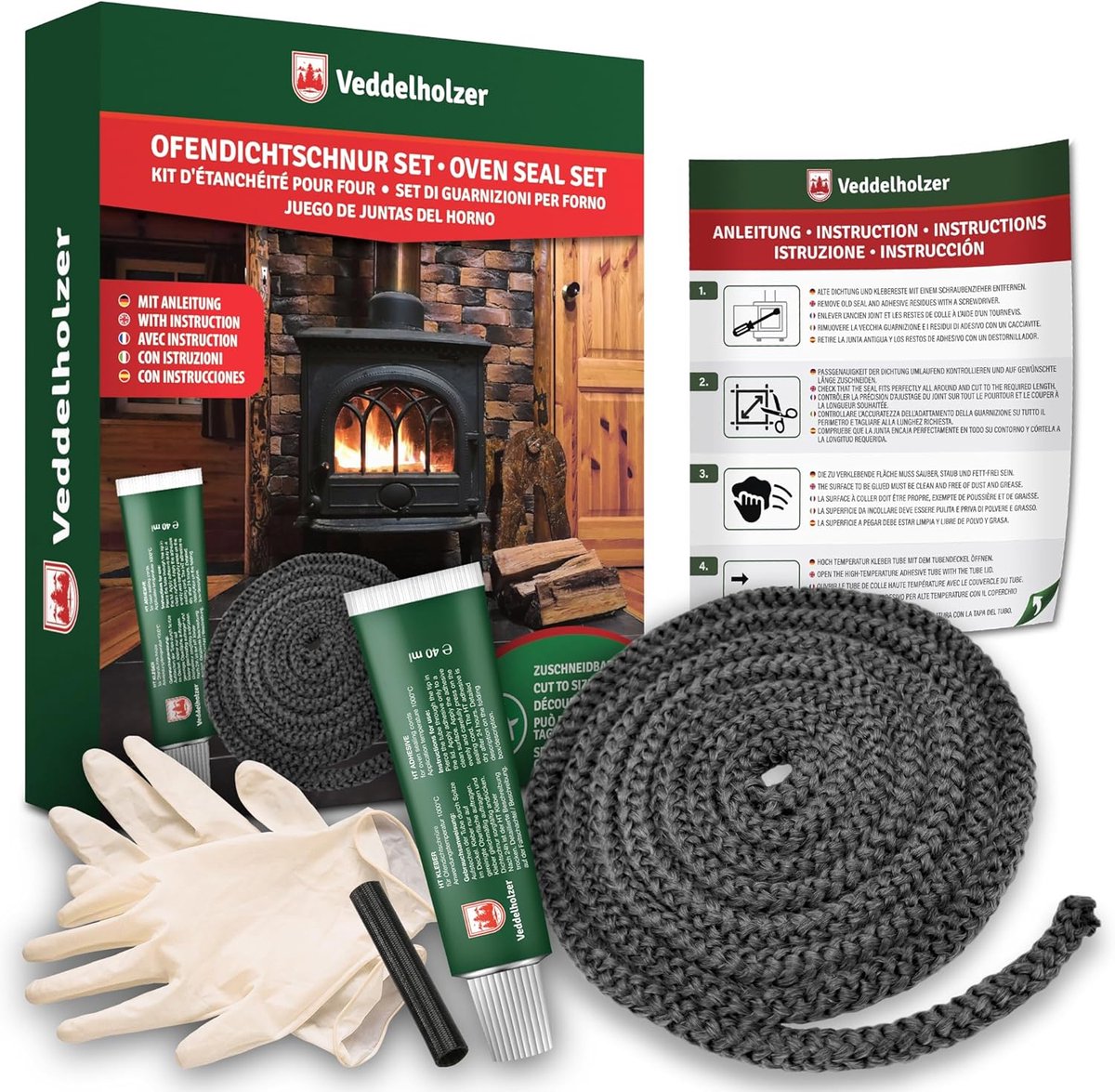 SnelShoppen - Veddelholzer 2.5 m Oven Sealing Tape Ø 14 mm - Universele Ovenafdichting, Hoogrendement Sealing Cord voor Houtkachels, Open Haarden, Bar