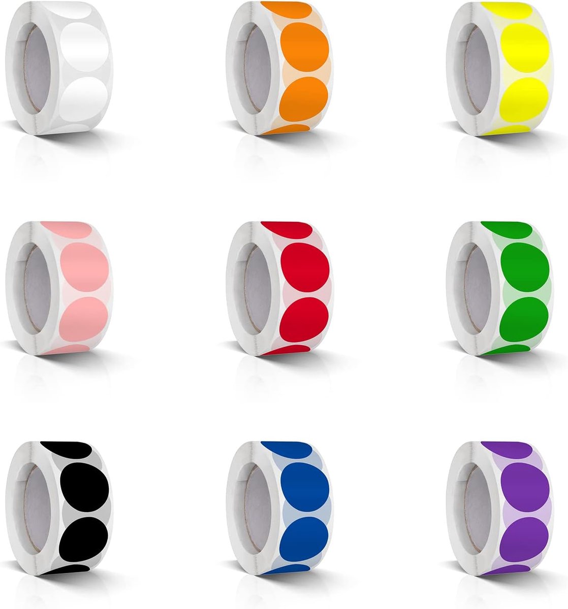 SnelShoppen - 4500 Stuks Kleurige Ronde Stickers 25mm - Zelfklevende Labels Roll - 9 Kleuren - Ideaal voor Kantoor, School, Organiseren en Creatief Ge