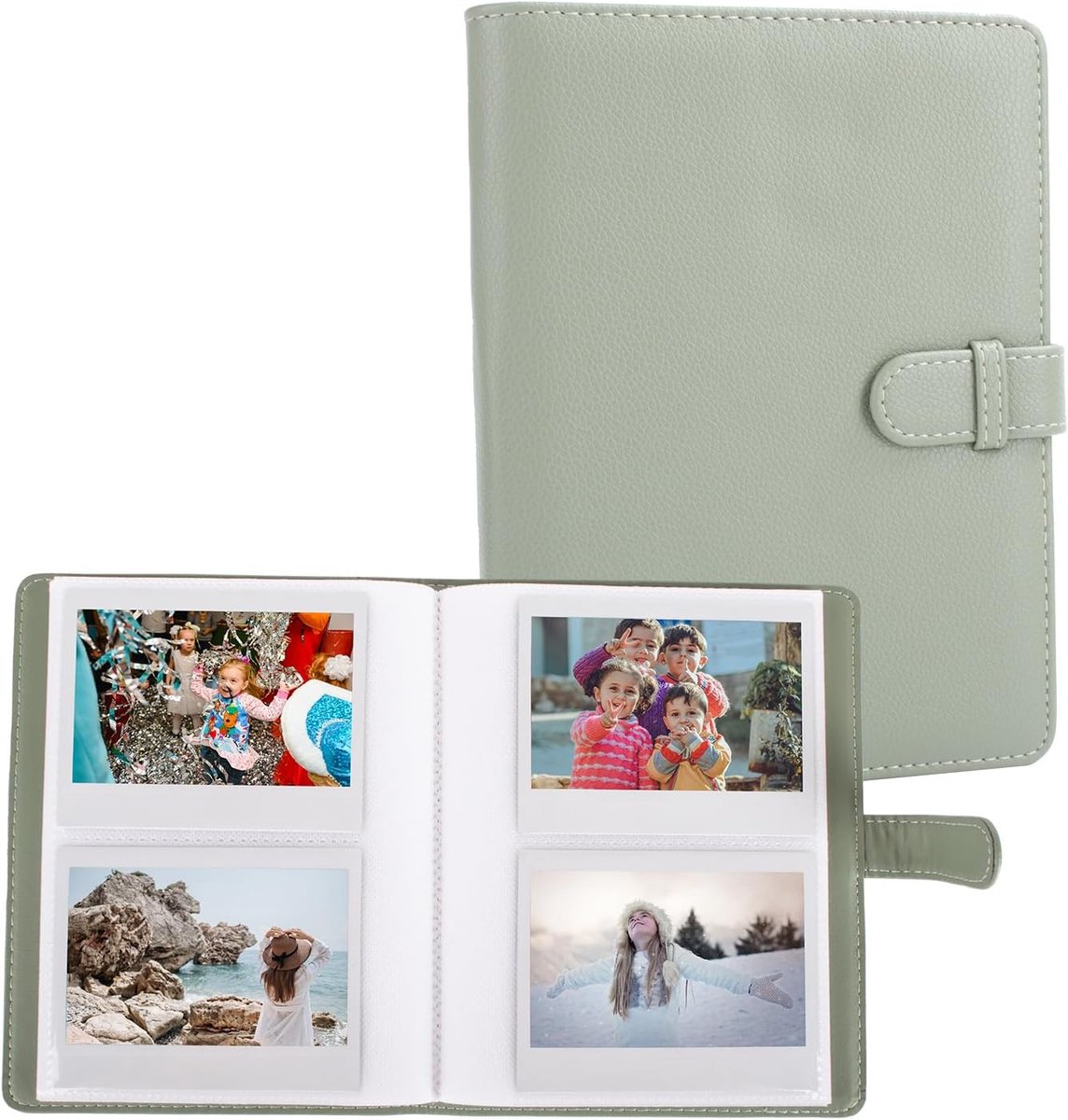 SnelShoppen - Photo Album 80 Pockets voor Instax Wide Camera - PU Leder, Waterdicht, Groen, 5 Inch Foto's, Horizontaal, Souvenir Album voor Feest en H