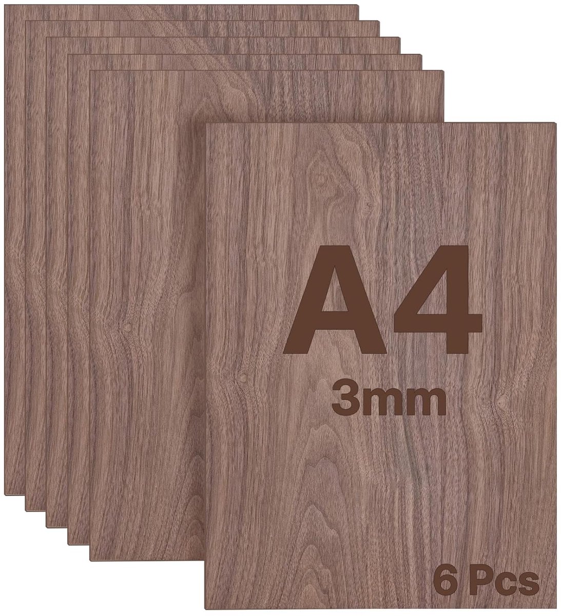 SnelShoppen - A4 Walnut Plywood Sheets 3mm, Set van 6 Houten Platen voor Creatieve Projecten, Laser Snijden, Modelbouw, Pyrografie, CNC, Schilderen